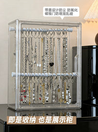 Transparent Anti-Oxidation Necklace Storage Box with S-Hooks and Rods, Dustproof Jewelry Organizer for Bracelets and Charms