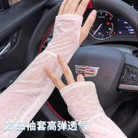 Lace Sun Protection Arm Sleeves for Women, Breathable Ice Silk Driving Sleeves