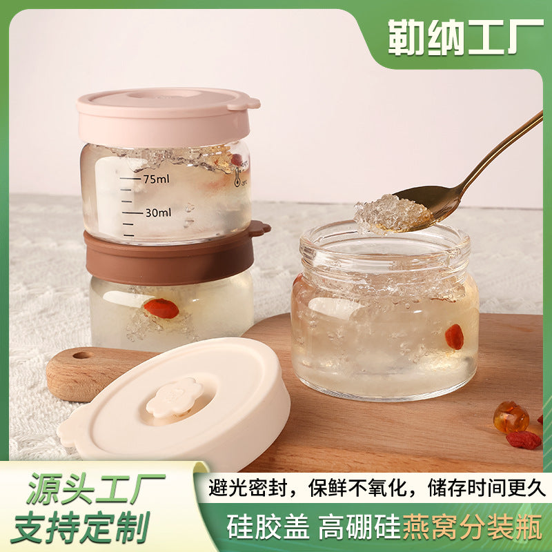 Borosilicate Glass Stew Pot with Silicone Lid for Bird's Nest and Baby Food, Water-Insulated