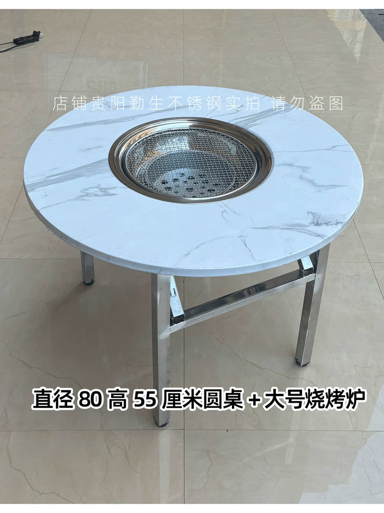 Thickened Stainless Steel Folding Round Table for Outdoor BBQ, Camping, and Patio Gatherings