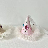 Princess Rhinestone Birthday Hat Hair Clip with Mesh for Girls' Party Headwear