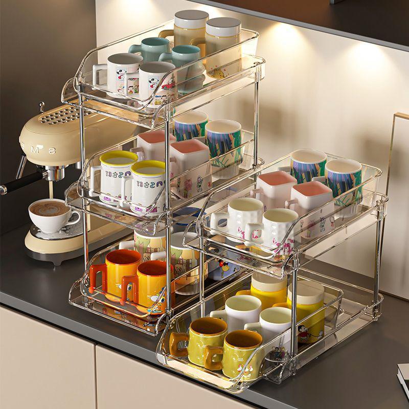 Luxury Multi-layer Pull-out Cup Drying Rack for Kitchen Countertop Organization