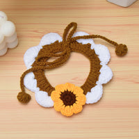Hand-Knitted Pet Collar with Sunflower Bow for Cats and Small Dogs