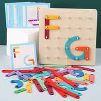 Montessori Wooden Geometric Number Letter Peg Board Puzzle for Kids Early Education