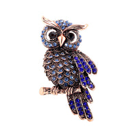 Luxury Rhinestone Vintage Blue Owl Brooch Pin for Women