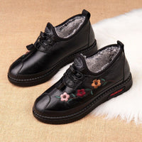 Women's Winter Warm Fleece-Lined Beijing Cloth Shoes for Seniors, Waterproof Non-Slip