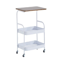 2-Tier Rolling Side Table with Storage Basket for Bedroom and Dorm