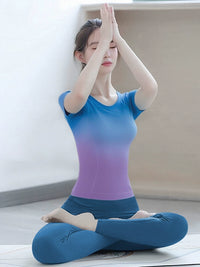 Gradient Short Sleeve Yoga Set for Women - Slimming Pilates, Running & Workout Quick-Dry Activewear