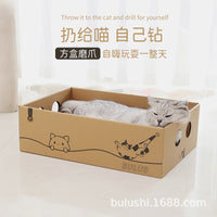 Corrugated Cardboard Cat Scratcher Bed with Enclosed Den for Winter