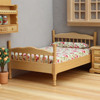 1:12 Dollhouse Miniature European Style Wooden Double Bed with Fabric