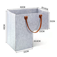 Felt Foldable L-Shaped Storage Basket with Leather Handle for Kids' Toys and Sundries