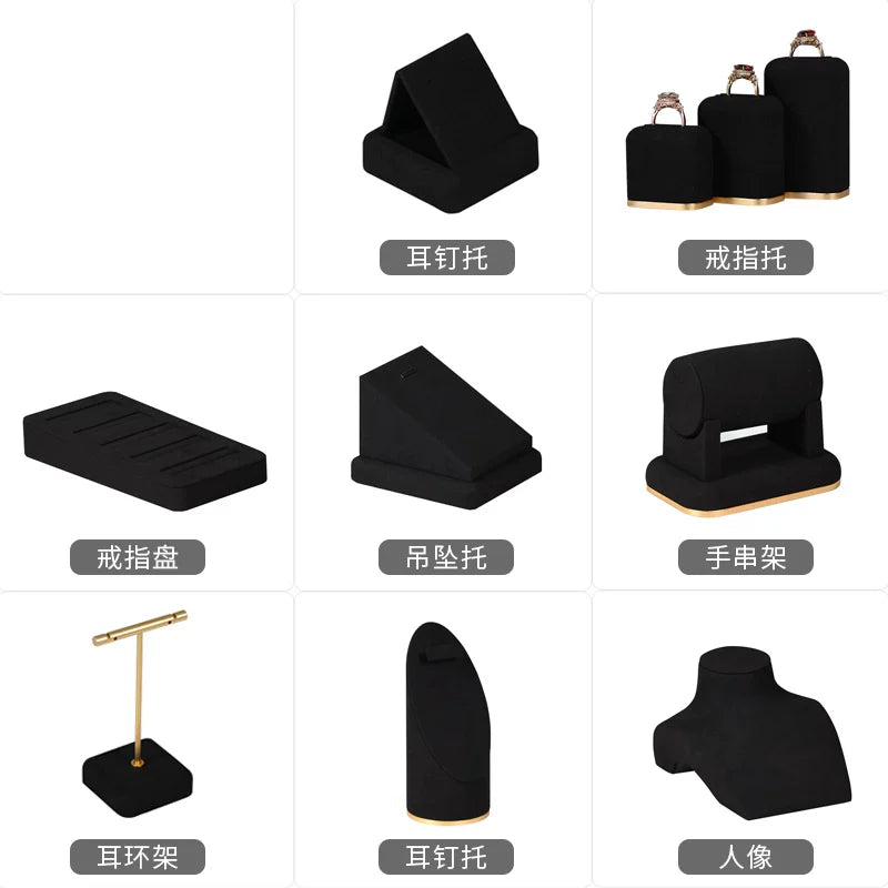 Black Velvet Jewelry Display Set for Earrings, Rings, and Necklaces