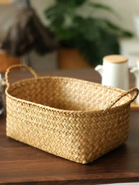Handwoven Bamboo and Seagrass Fruit Basket for Snacks, Eggs, and Vegetables