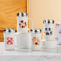Cartoon Ceramic Mirror Lid Mug with Gift Box, Large Capacity Coffee Tea Cup for Birthday Wedding Gifts