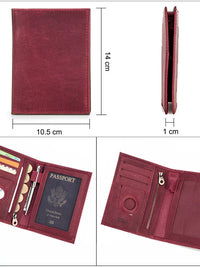 Vintage Crazy Horse Leather RFID Passport Holder with AirTag Slot and Coin Pocket