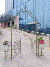 European Wrought Iron Garden Arch with Gate for Climbing Plants