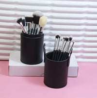 15-Piece Professional Makeup Brush Set with Animal Hair Bristles - Black & Silver