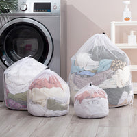 White Coarse Mesh Laundry Bag with Drawstring Closure for Delicates and Garment Protection