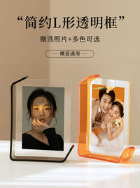 Acrylic L-Shaped Photo Frame, DIY Crystal Picture Display Stand, Double-Sided Desktop Transparent Frame
