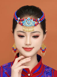 Mongolian Dance Headdress and Earrings Set for Stage Performance and Ethnic Attire