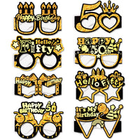 Birthday Age Novelty Glasses Photo Booth Props - Black and Gold Paper Eyeglasses for Party Decoration