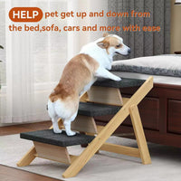 Wooden Pet Ramp Foldable Dog Stairs for Senior Dogs and Large Breeds, Non-Slip Sofa Access Ladder