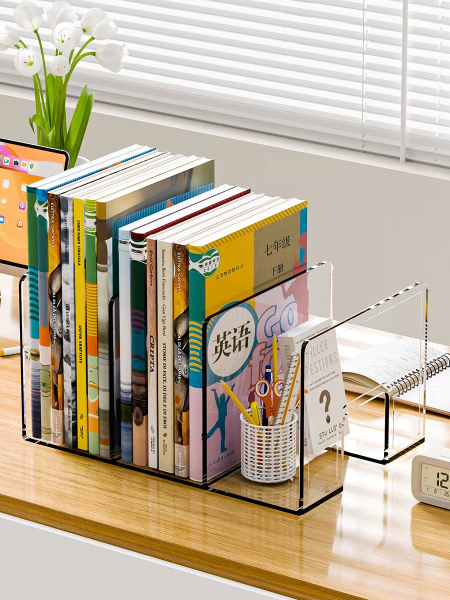 Acrylic Desktop Bookends and Organizer for Students and Office