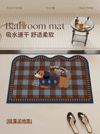 Vintage Cartoon Diatomaceous Earth Bath Mat Absorbent Non-Slip Floor Mat for Bathroom Entryway