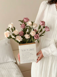 Artificial Rose Bouquet with Paper Bag - French Style Faux Flowers for Home Decor & Photography Props