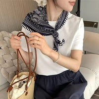 Navy Blue Paisley Waist Scarf for Dresses and Commuter Fashion
