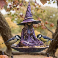 Outdoor Garden Hanging Witch Bird Feeder Resin Craft Decoration