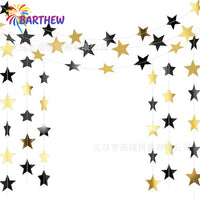 Double-Sided Black and Gold Star Garland for Party Decorations