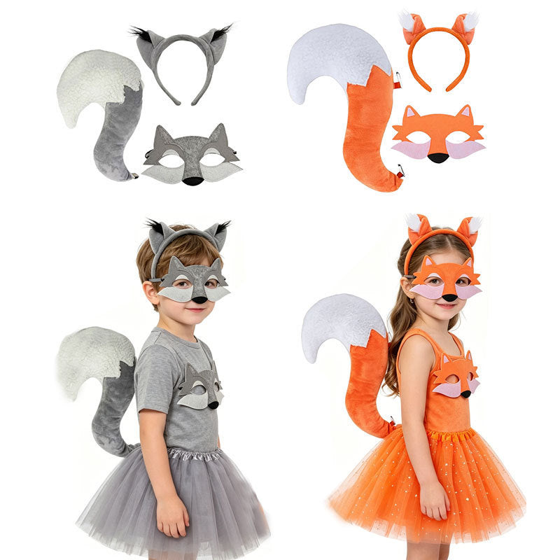 Animal Ear Headband and Tail Set for Kids' Halloween and Cosplay