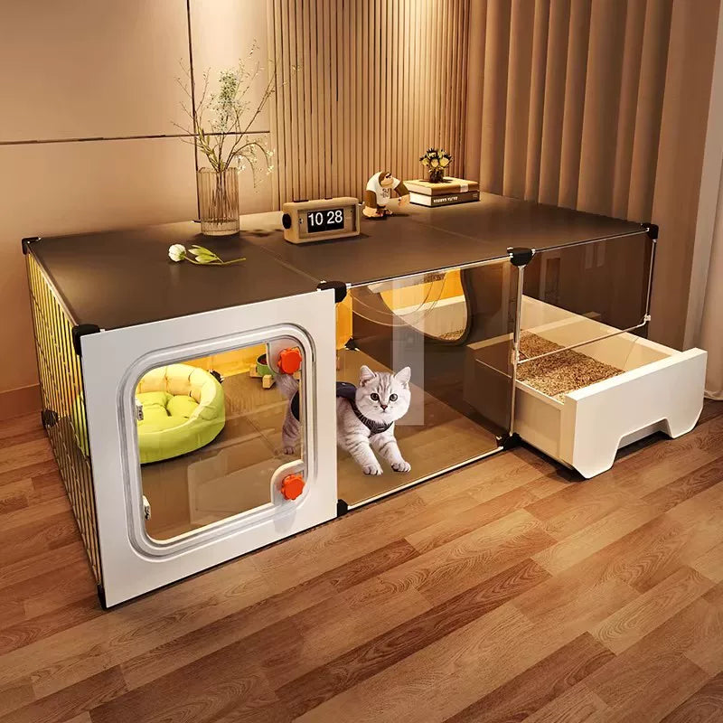 Indoor Cat Cage with Litter Box, Multi-level Cat Condo Villa for Small Cats