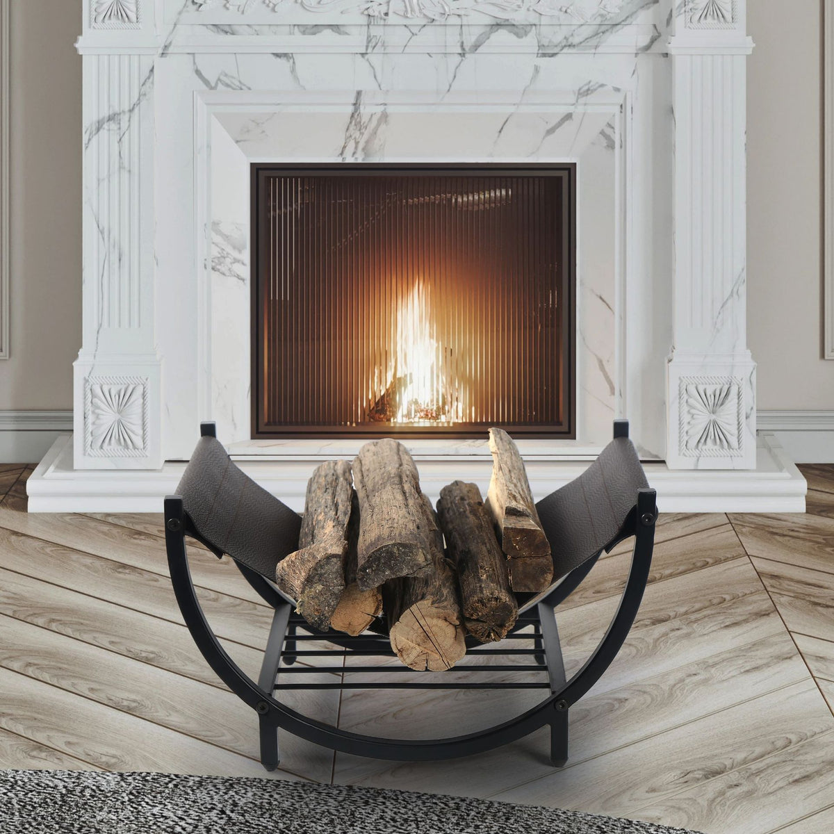 Wrought Iron Firewood Rack Indoor Fireplace Outdoor Log Storage Shelf Wood Storage Organizer