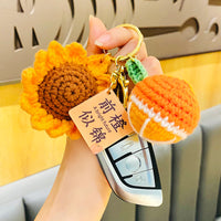 Creative Plush Crochet Sunflower Keychain Backpack Charm for Students and Gifts