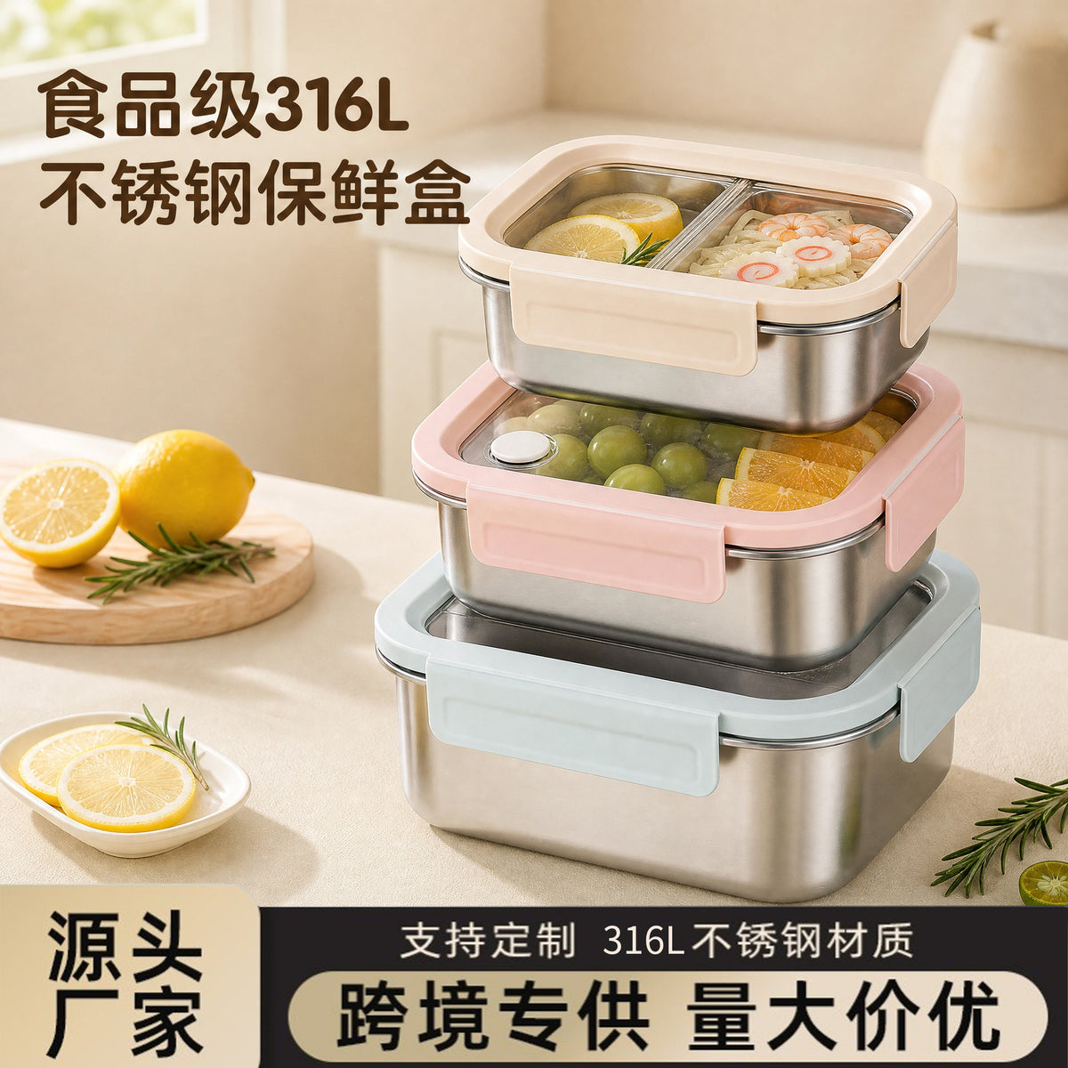 Hongjunda 316L Stainless Steel Lunch Box with Lid, Microwaveable Food Container, Refrigerator Storage
