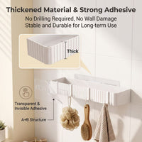 Wall-Mounted Punch-Free Bathroom Shelf with Hooks for Kitchen and Bathroom Storage
