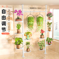 Tension Rod Plant Stand with Adjustable Shelves, Floor-to-Ceiling Indoor Plant Display Rack