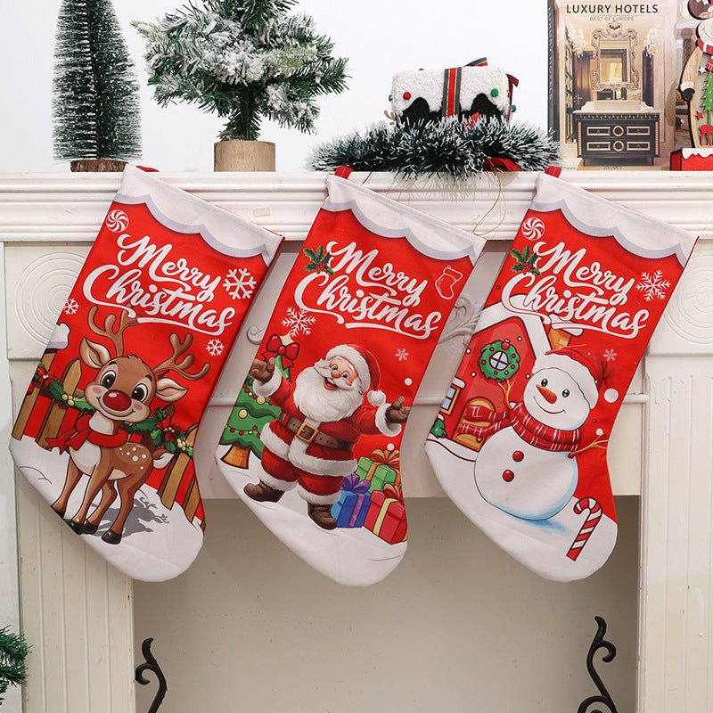 Christmas Stocking Gift Bag for Kids, Candy, and Decorations - Digital Print Santa, Snowman, Reindeer