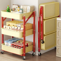 Foldable 3-Tier Storage Rack with Wheels and Handles for Kitchen and Home Organization