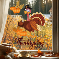 Thanksgiving Cartoon Turkey Pumpkin Autumn Leaves Window Clings PVC Static Stickers