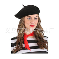 Halloween Clown Mime Costume Set with Hat, Gloves, Stockings, Suspenders, and Scarf