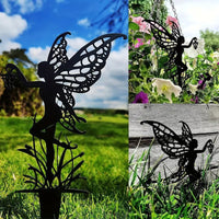 Garden Fairy Metal Silhouette Stakes Outdoor Yard Art Decor