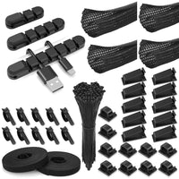Cable Management Organizer Kit with Silicone Cable Clips and Ties for Desk Organization
