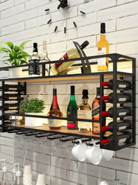 Wall-Mounted Bar Wine Rack with Glass Holder and LED Light for Home & Restaurant