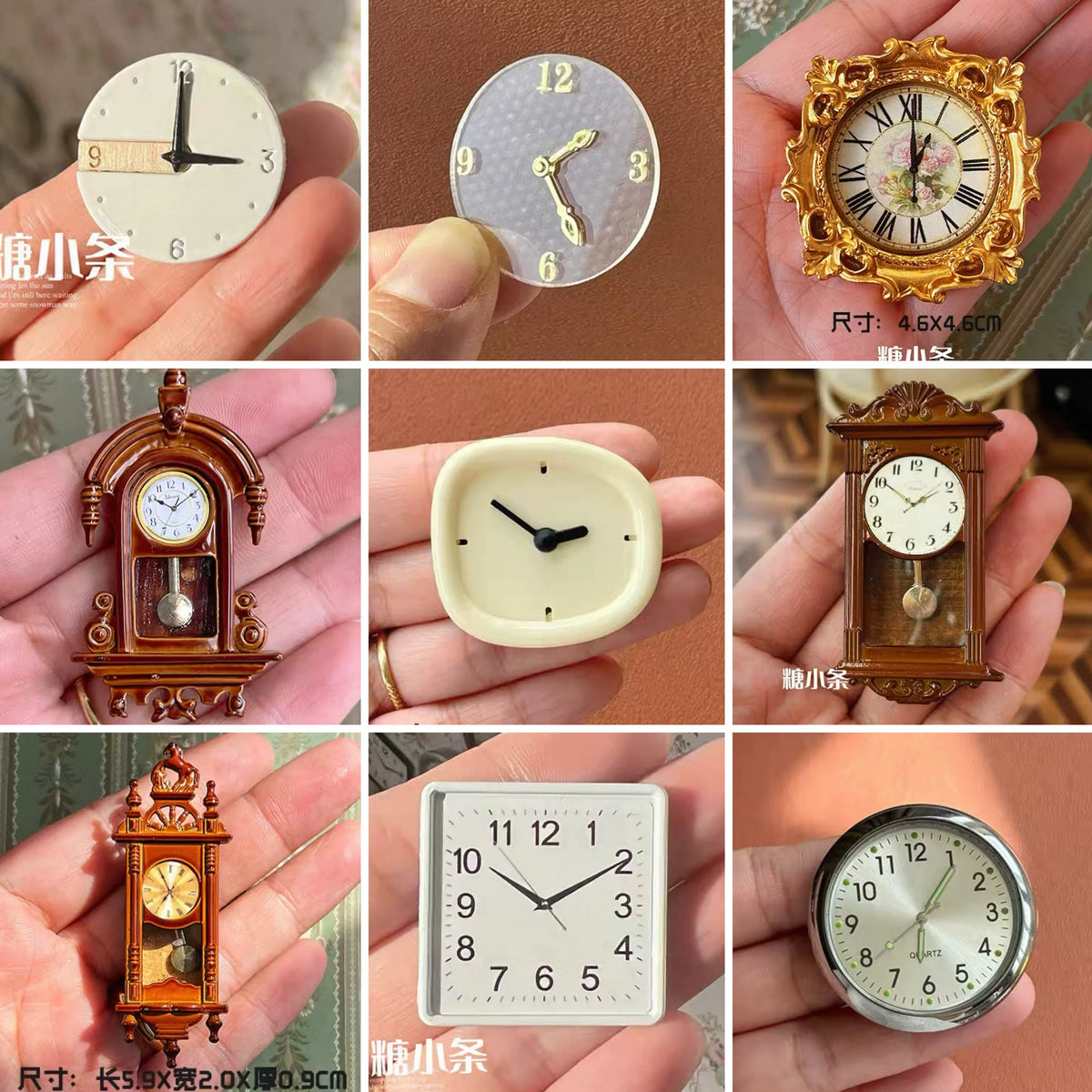Dollhouse Miniature Wall Clock for OB11 BJD Dolls, 1:12 Scale Decor Accessory