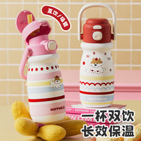 Cute Cartoon Kids' 316 Stainless Steel Insulated Water Bottle with Dual-Drink Lid, Portable for Students