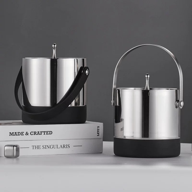 Double-Layer Stainless Steel Ice Bucket for Bar KTV Commercial and Home Use
