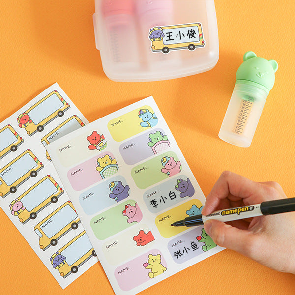 Cartoon Name Stickers for Kids - Waterproof Labels for School Supplies, Water Bottles & Books